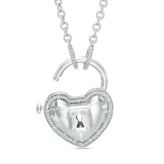Forever Locking Love™ 0.10 CT. T.W. Diamond Heart-Shaped Padlock Necklace in Sterling Silver