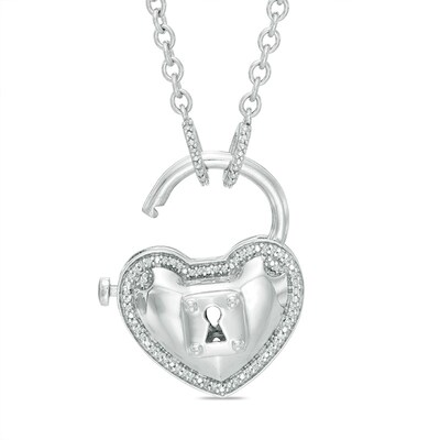 Forever Locking Love™ 0.10 CT. T.W. Diamond Heart-Shaped Padlock Necklace in Sterling Silver