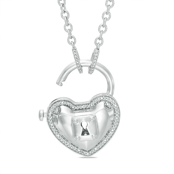 Forever Locking Love™ 0.10 CT. T.W. Diamond Heart-Shaped Padlock Necklace in Sterling Silver