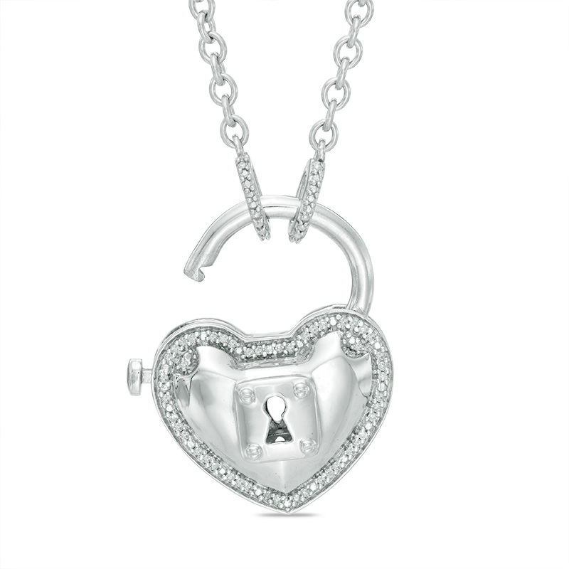 Forever Locking Loveâ¢ 0.10 CT. T.W. Diamond Heart-Shaped Padlock Necklace in Sterling Silver
