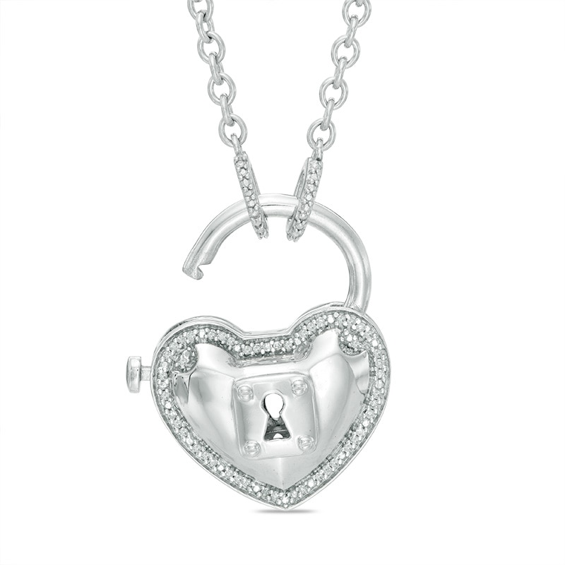Forever Locking Love™ 0.10 CT. T.W. Diamond Heart-Shaped Padlock Necklace in Sterling Silver
