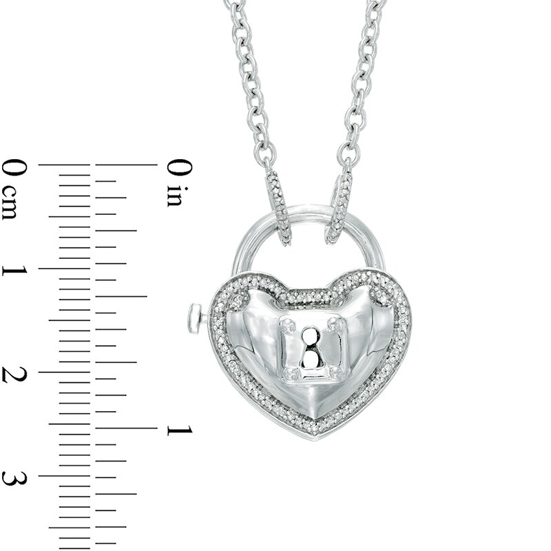 Main Image 3 of Forever Locking Love™ 0.10 CT. T.W. Diamond Heart-Shaped Padlock Necklace in Sterling Silver