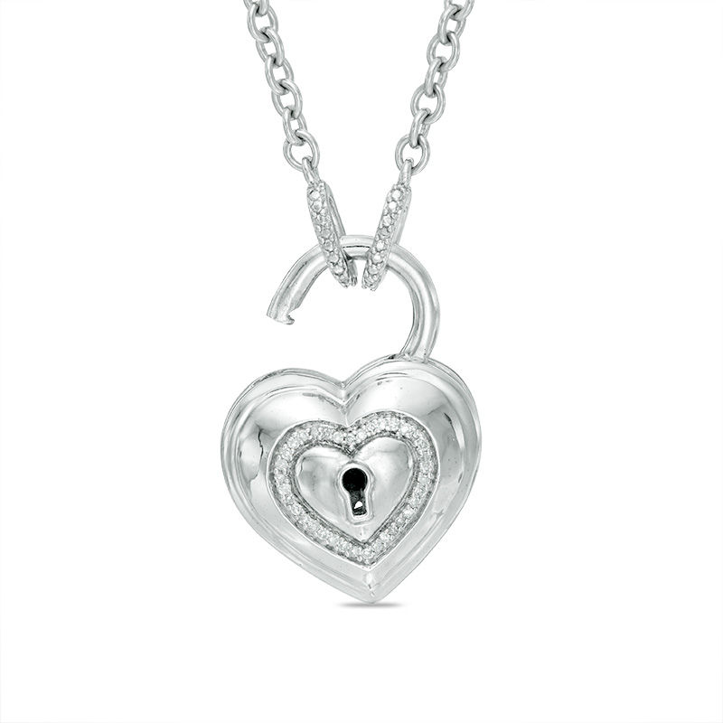 Forever Locking Loveâ¢ Diamond Accent Heart-Shaped Padlock and Key Necklace in Sterling Silver - 32"