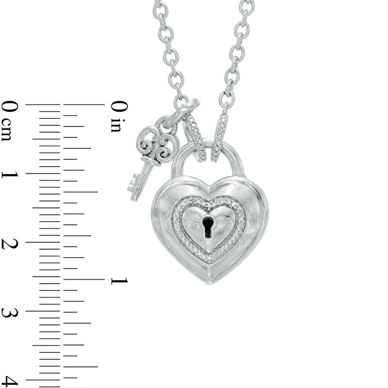 Forever Locking Loveâ¢ Diamond Accent Heart-Shaped Padlock and Key Necklace in Sterling Silver - 32"
