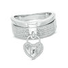 Thumbnail Image 0 of Forever Locking Love™ 0.10 CT. T.W. Diamond Heart-Shaped Padlock Charm Dangle Ring in Sterling Silver