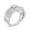 Thumbnail Image 2 of Forever Locking Love™ 0.10 CT. T.W. Diamond Heart-Shaped Padlock Charm Dangle Ring in Sterling Silver