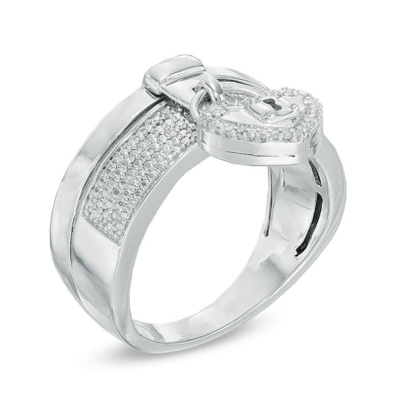 Forever Locking Love™ 0.10 CT. T.W. Diamond Heart-Shaped Padlock Charm Dangle Ring in Sterling Silver