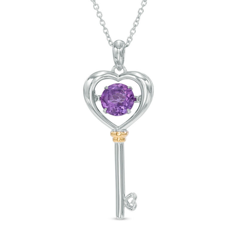 Unstoppable Love™ 6.0mm Amethyst Heart-Top Key Pendant in Sterling Silver and 14K Gold Plate