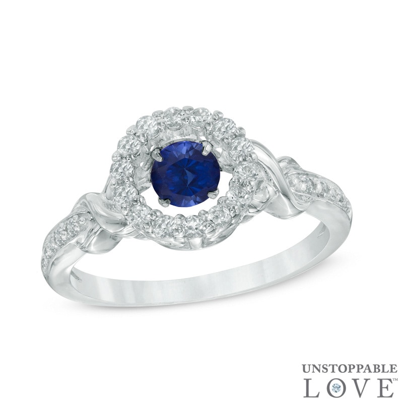 Unstoppable Love™ 4.5mm Lab-Created Blue and White Sapphire Circle Frame Ring in Sterling Silver