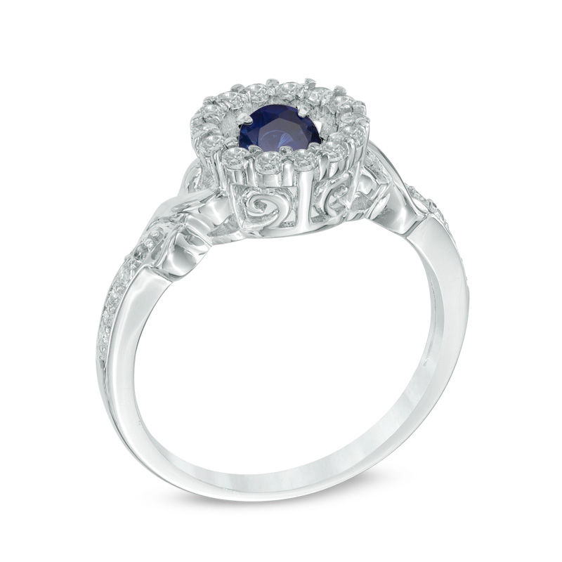 Unstoppable Loveâ¢ 4.5mm Lab-Created Blue and White Sapphire Circle Frame Ring in Sterling Silver