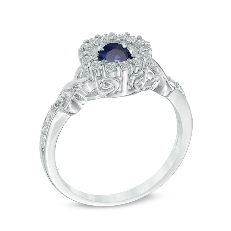 Unstoppable Love™ 4.5mm Lab-Created Blue and White Sapphire Circle Frame Ring in Sterling Silver