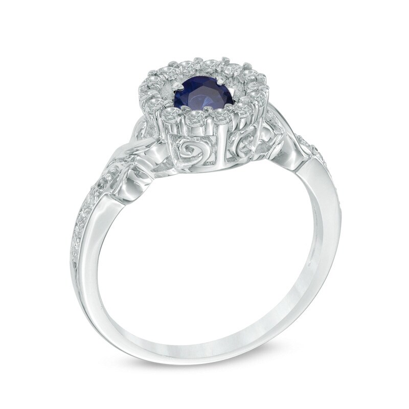 Unstoppable Love™ 4.5mm Lab-Created Blue and White Sapphire Circle Frame Ring in Sterling Silver