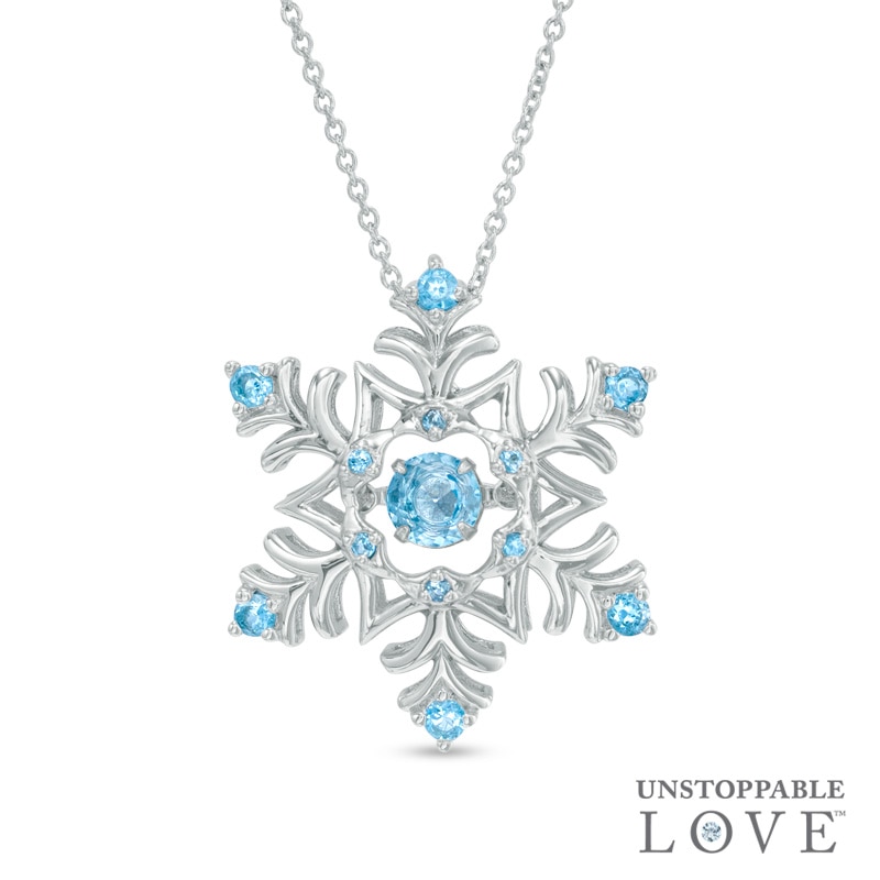 Main Image 1 of Unstoppable Love™ 4.5mm Blue Topaz Snowflake Pendant in Sterling Silver