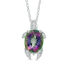 Thumbnail Image 1 of Oval Mystic Fire® Topaz and Diamond Accent Turtle Pendant in Sterling Silver