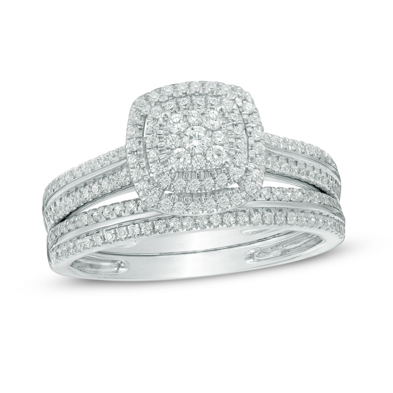 0.50 CT. T.W. Multi-Diamond Double Square Frame Bridal Set in 10K White Gold|Peoples Jewellers