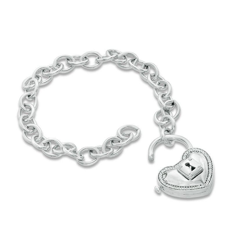 Forever Locking Loveâ¢ 0.10 CT. T.W. Diamond Heart-Shaped Padlock Bracelet in Sterling Silver - 7.25"