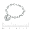 Thumbnail Image 2 of Forever Locking Love™ 0.10 CT. T.W. Diamond Heart-Shaped Padlock Bracelet in Sterling Silver - 7.25"