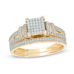 0.33 CT. T.W. Multi-Diamond Collared Bridal Set in 10K Gold