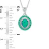 Thumbnail Image 2 of Oval Simulated Blue-Green Opal, Lab-Created Emerald and White Sapphire Frame Pendant in Sterling Silver