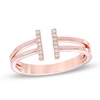 Lab-Created White Sapphire Split Bar Ring in Sterling Silver with 14K Rose Gold Plate