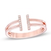 Thumbnail Image 0 of Lab-Created White Sapphire Split Bar Ring in Sterling Silver with 14K Rose Gold Plate