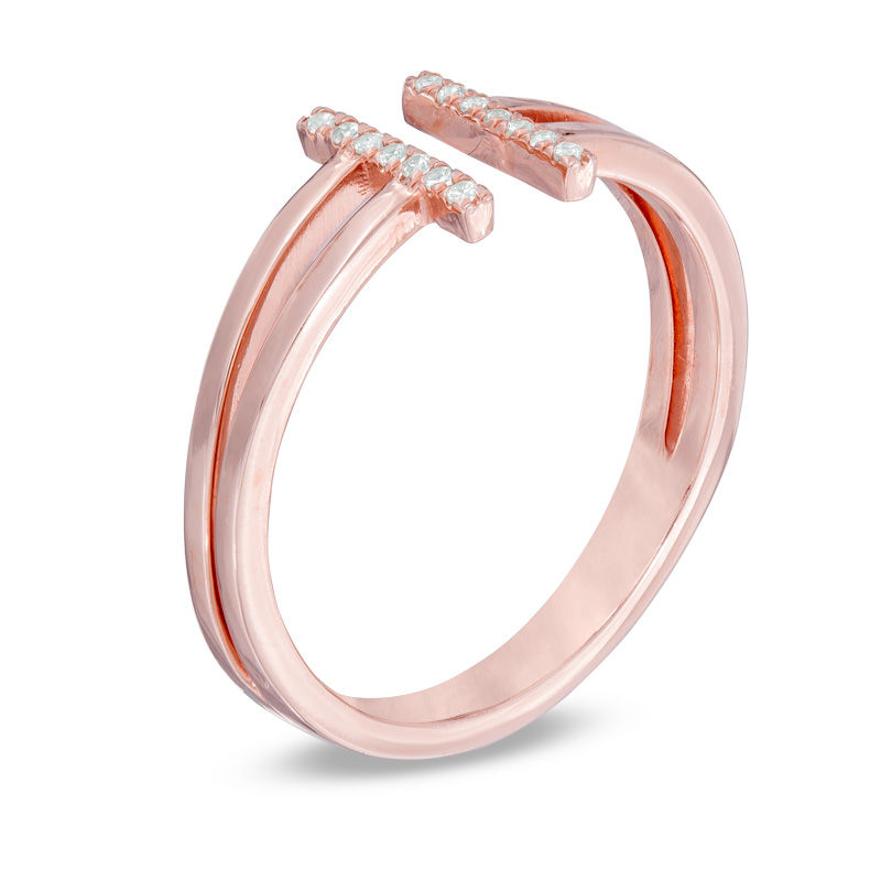 Lab-Created White Sapphire Split Bar Ring Sterling Silver with 14K Rose Gold Plate