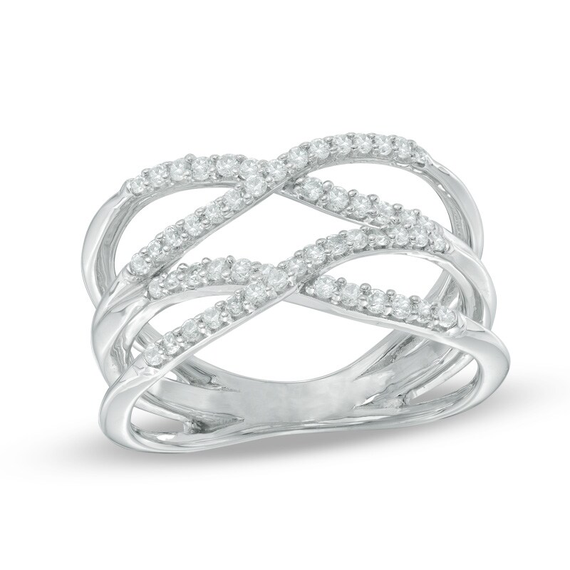 Main Image 1 of Lab-Created White Sapphire Double "X" Split Shank Ring in Sterling Silver