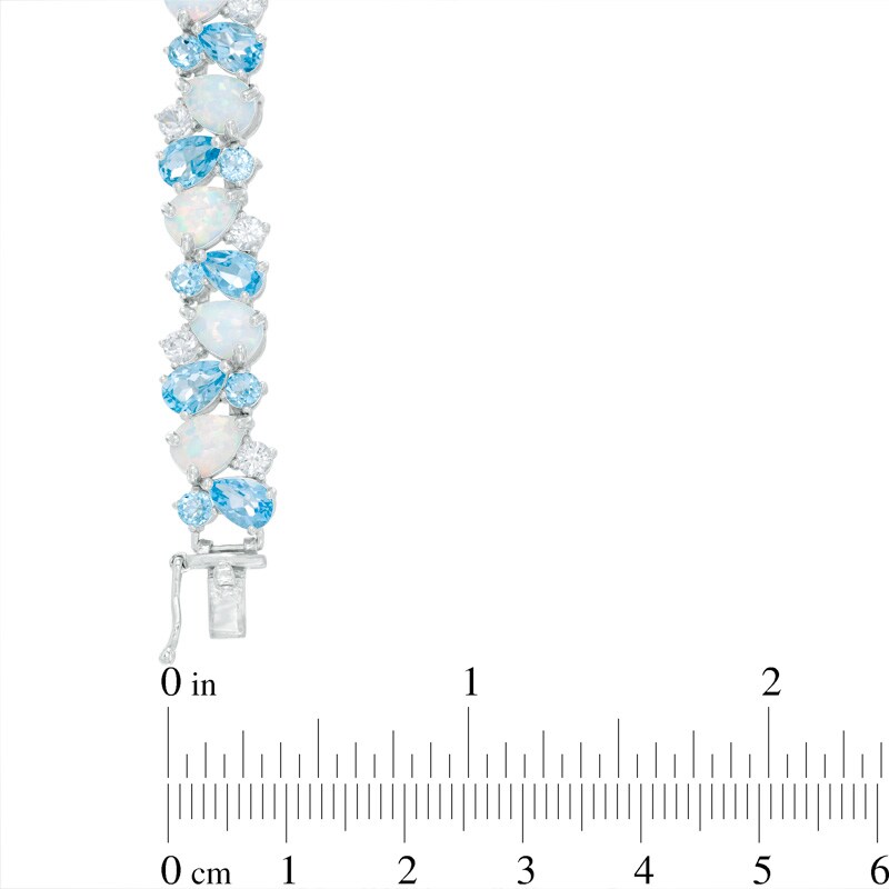Main Image 2 of Pear-Shaped Blue Topaz, Lab-Created Opal and White Sapphire Bracelet in Sterling Silver - 7.25"