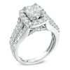 2.00 CT. T.W. Oval Composite Diamond Frame Triple Row Engagement Ring in 14K White Gold
