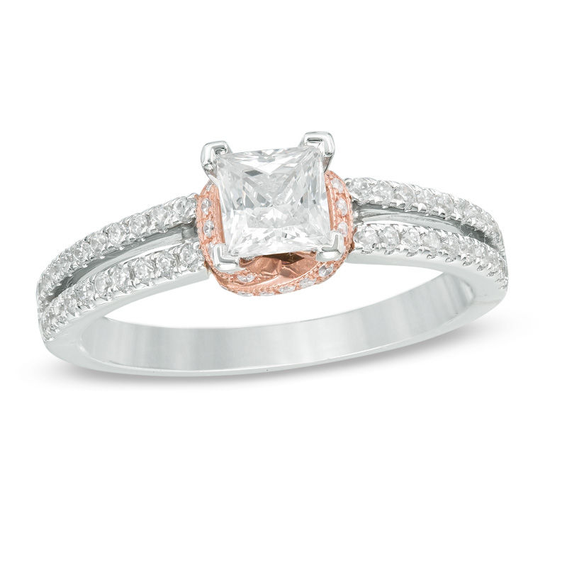 0.80 CT. T.W. Princess-Cut Diamond Split Shank Engagement Ring in 14K Two-Tone Gold