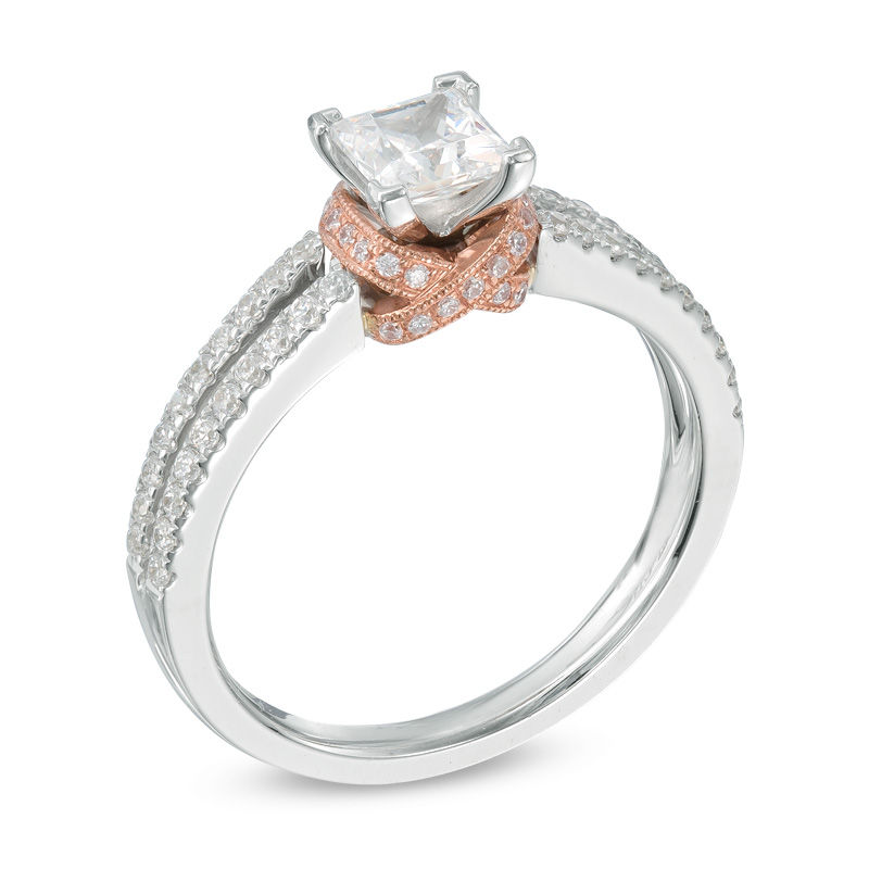 0.80 CT. T.W. Princess-Cut Diamond Split Shank Engagement Ring 14K Two-Tone Gold