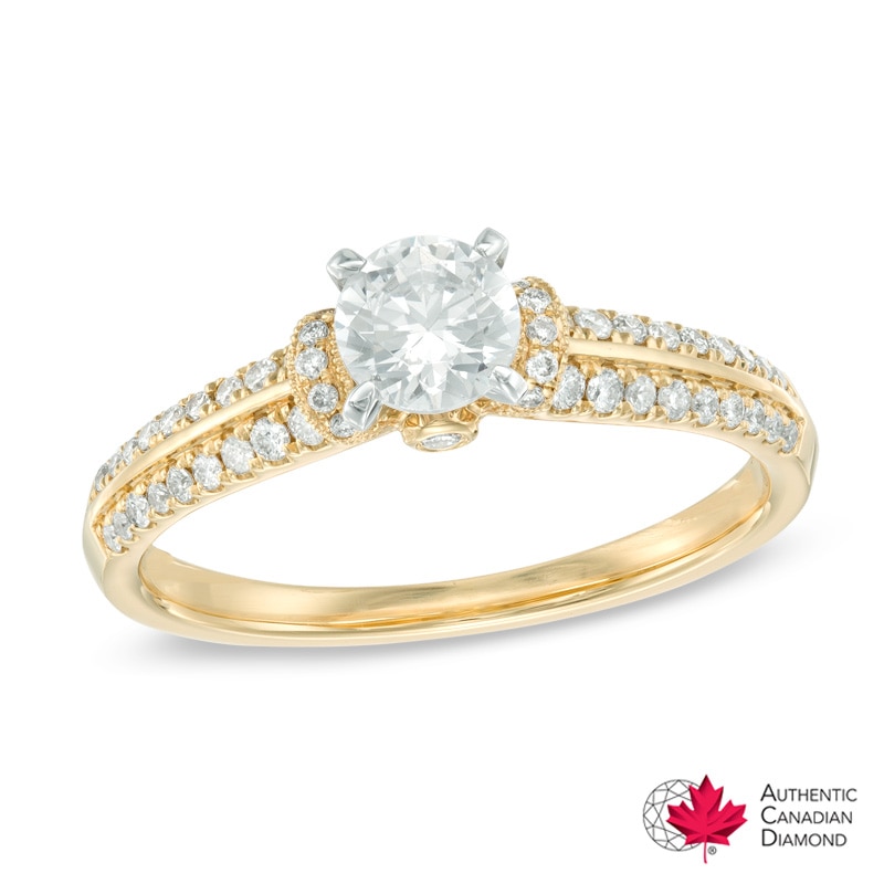 Main Image 1 of 0.70 CT. T.W. Certified Canadian Diamond Collar Two Row Bridal Set in 14K Gold (I/I2)