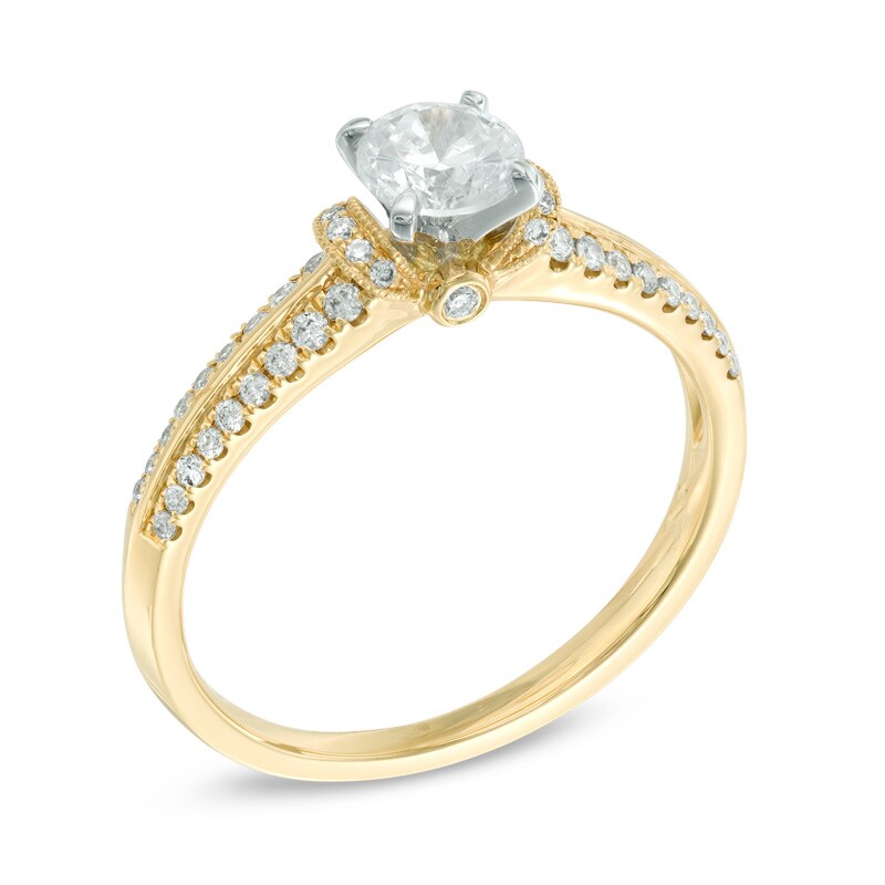 Main Image 2 of 0.70 CT. T.W. Certified Canadian Diamond Collar Two Row Bridal Set in 14K Gold (I/I2)