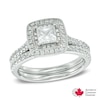 Thumbnail Image 1 of 1.00 CT. T.W. Certified Canadian Princess-Cut Diamond Vintage-Style Double Frame Bridal Set in 14K White Gold (I/I2)