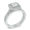 Thumbnail Image 2 of 1.00 CT. T.W. Certified Canadian Princess-Cut Diamond Vintage-Style Double Frame Bridal Set in 14K White Gold (I/I2)