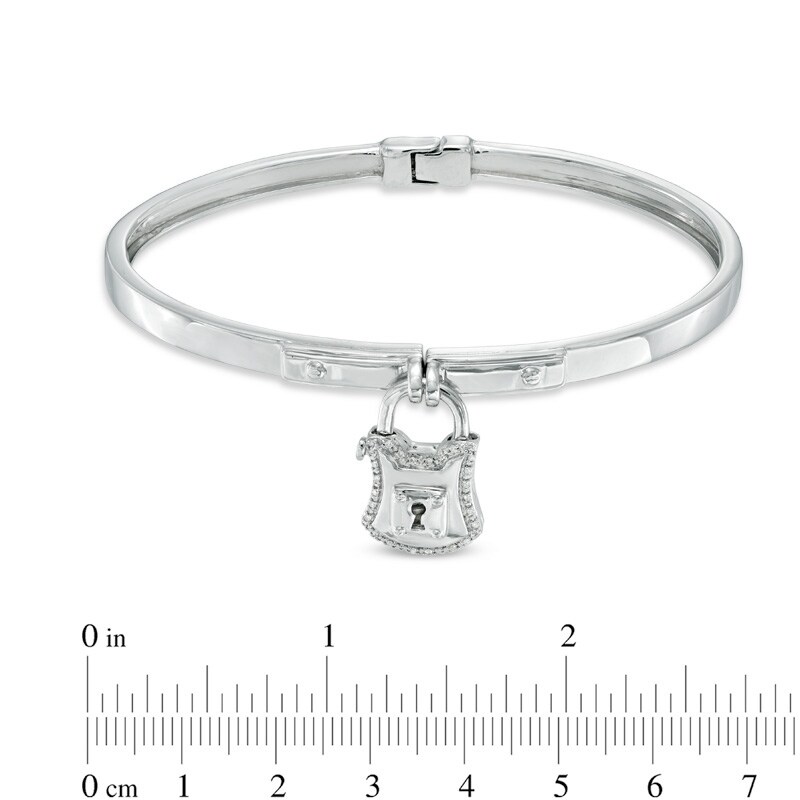 Main Image 2 of Forever Locking Love™ Diamond Accent Padlock Charm Dangle Bangle in Sterling Silver