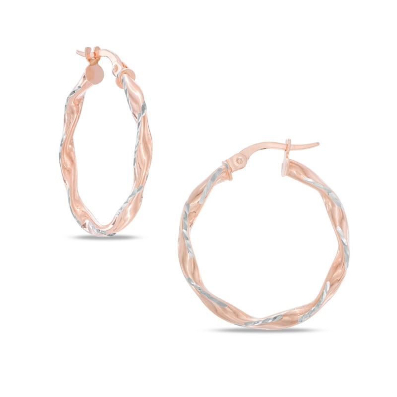 Diamond-Cut Twist Hoop Earrings in 10K Rose Gold|Peoples Jewellers