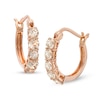 Thumbnail Image 0 of Morganite Five Stone Hoop Earrings in Sterling Silver and 14K Rose Gold Plate