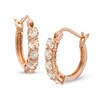 Thumbnail Image 0 of Morganite Five Stone Hoop Earrings in Sterling Silver and 14K Rose Gold Plate