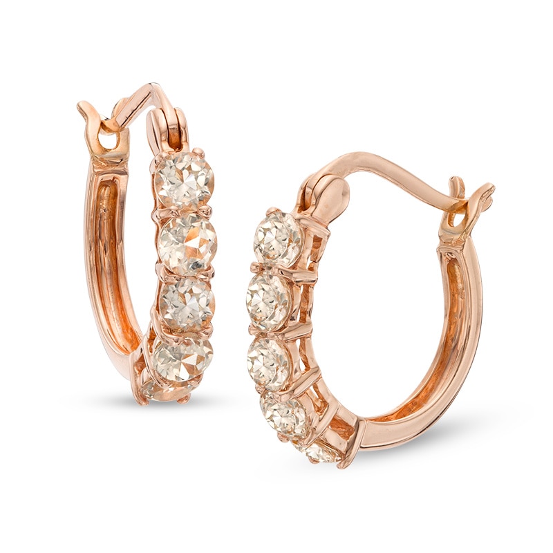 Main Image 1 of Morganite Five Stone Hoop Earrings in Sterling Silver and 14K Rose Gold Plate