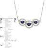 Thumbnail Image 2 of Unstoppable Love™ Lab-Created Blue and White Sapphire Circle Frame Three Stone Necklace in Sterling Silver