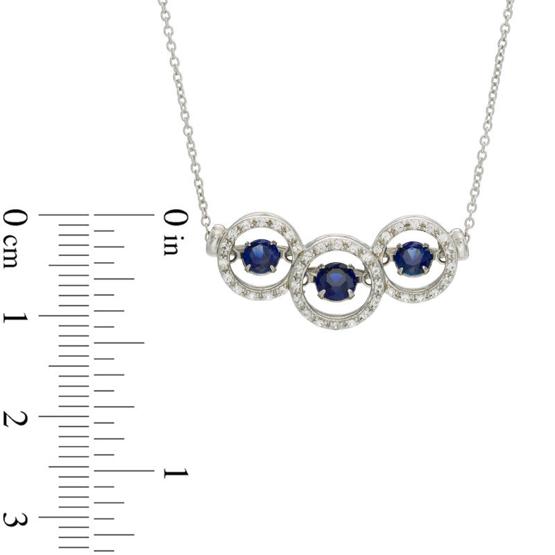 Unstoppable Loveâ¢ Lab-Created Blue and White Sapphire Circle Frame Three Stone Necklace in Sterling Silver