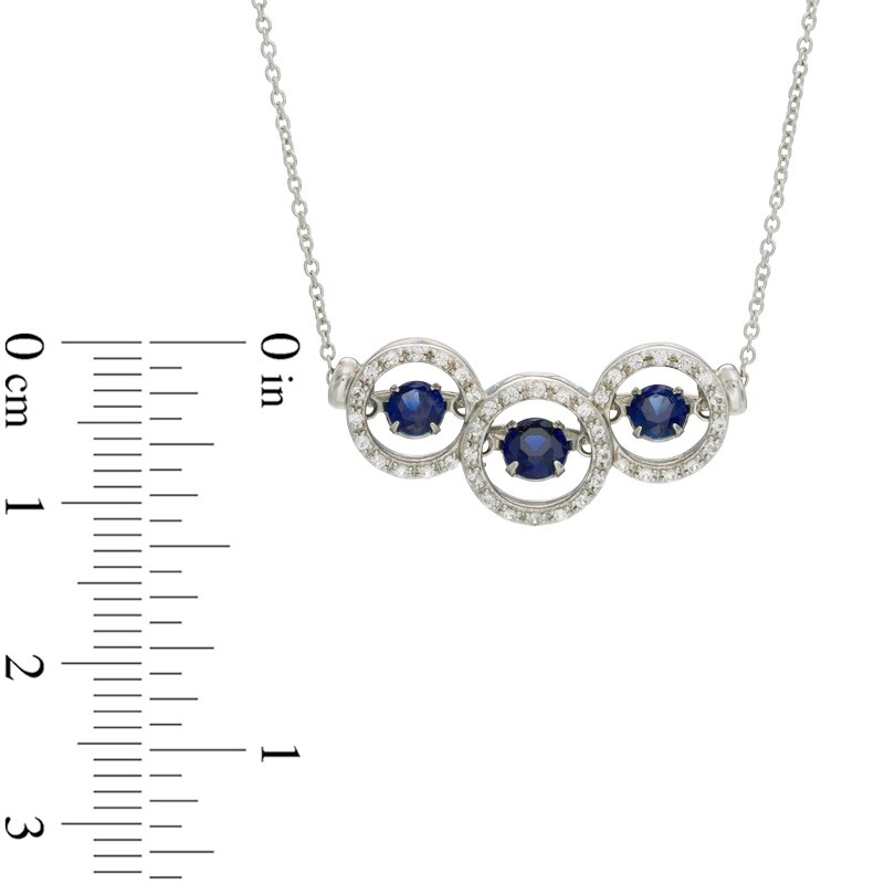 Main Image 2 of Unstoppable Love™ Lab-Created Blue and White Sapphire Circle Frame Three Stone Necklace in Sterling Silver