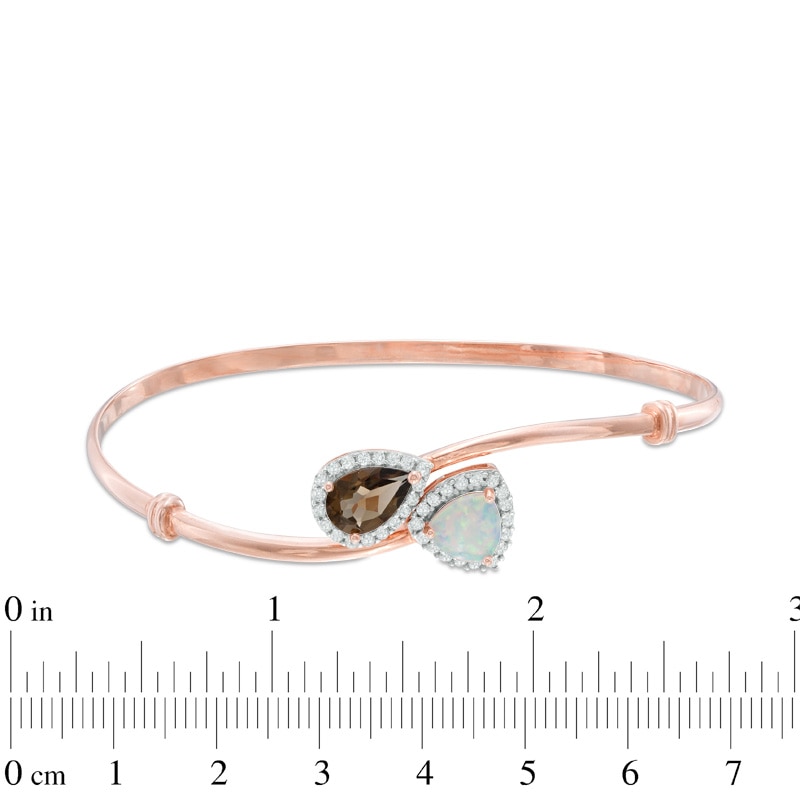 Main Image 2 of Pear-Shaped Lab-Created Pink Sapphire and Triangular Opal Bangle in Sterling Silver and 14K Rose Gold Plate