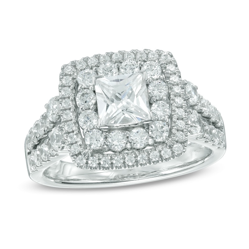1.75 CT. T.W. Princess-Cut Diamond Double Frame Two Row Engagement Ring in 14K White Gold