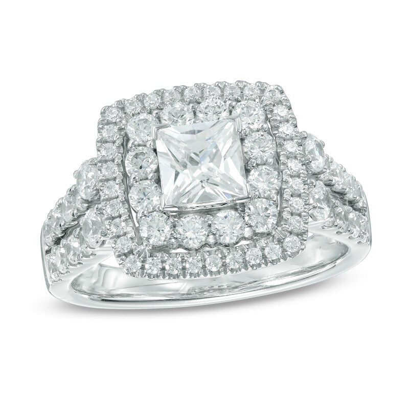 Main Image 1 of 1.75 CT. T.W. Princess-Cut Diamond Double Frame Two Row Engagement Ring in 14K White Gold