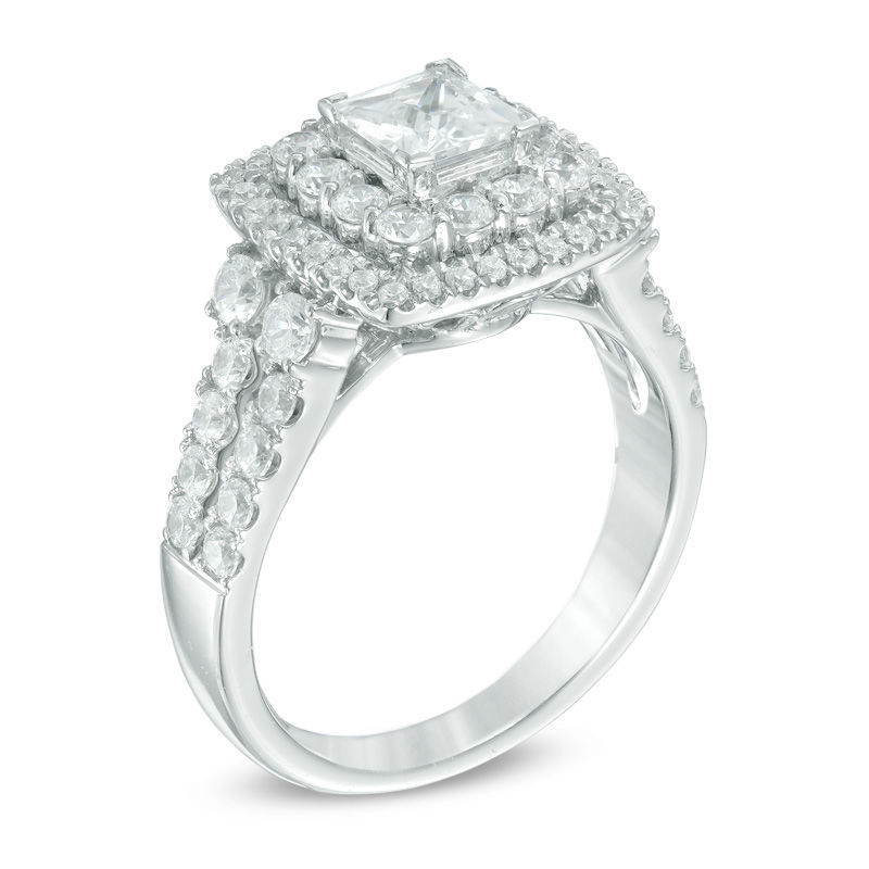 Main Image 2 of 1.75 CT. T.W. Princess-Cut Diamond Double Frame Two Row Engagement Ring in 14K White Gold