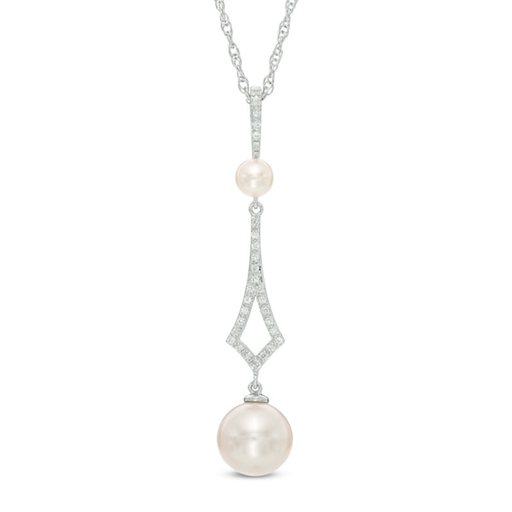 4.0-9.0mm Freshwater Cultured Pearl and White Topaz Drop Pendant in Sterling Silver