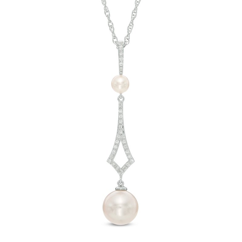 4.0 - 9.0mm Cultured Freshwater Pearl and White Topaz Drop Pendant in Sterling Silver
