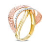 Thumbnail Image 1 of Hammered Crossover Ring in 10K Tri-Tone Gold